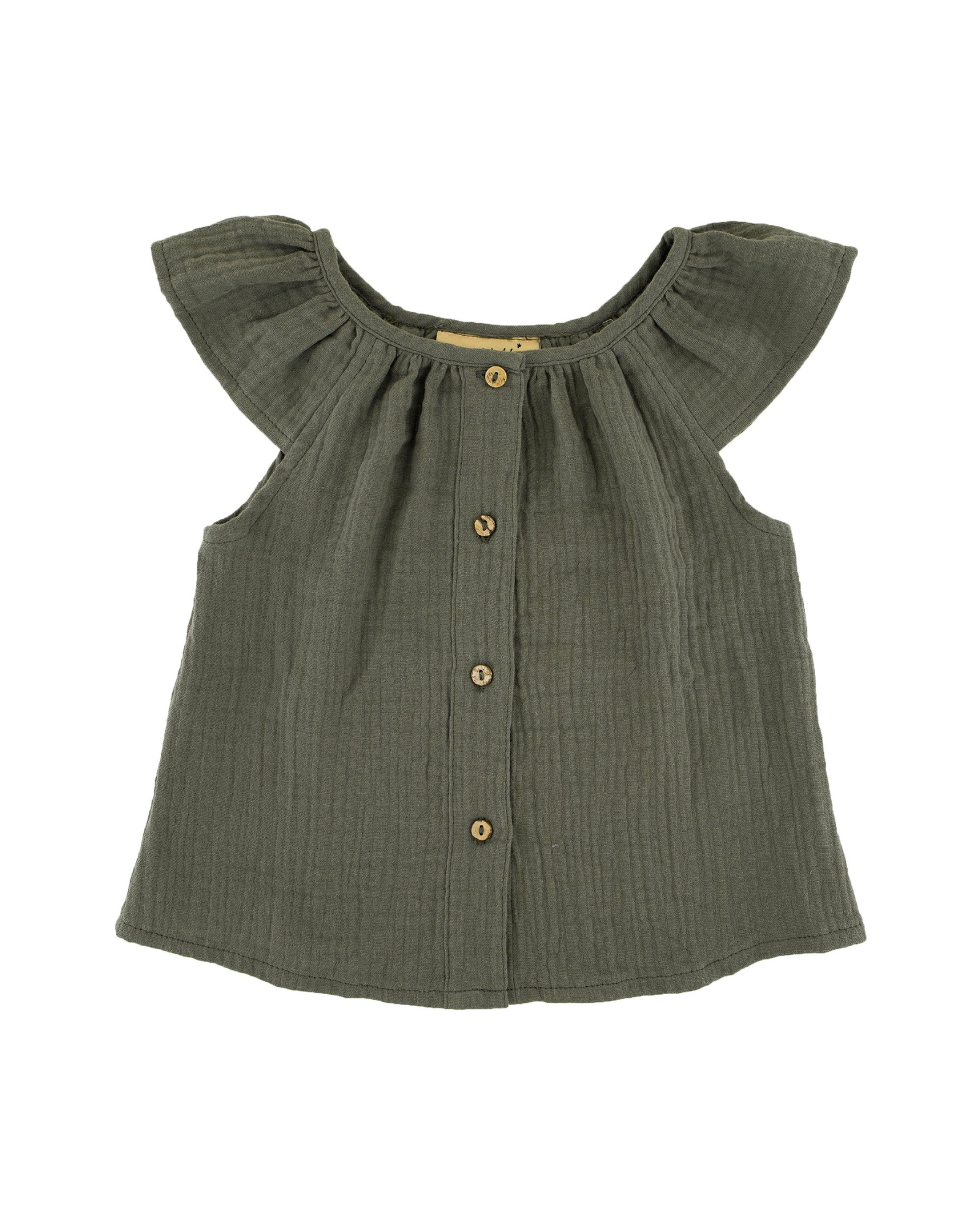 girls blouse Lilou in soft khaki green by Les Vedettes in high quality muslin cotton