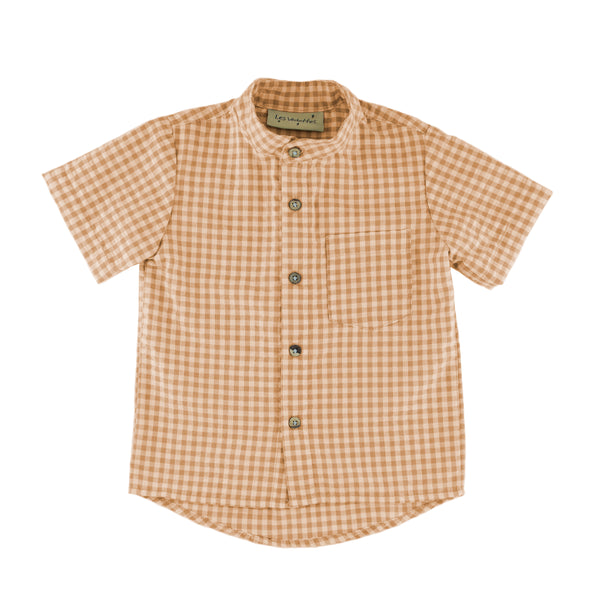 Boys Short Sleeve Round Neck Raphael Shirt - Checkered Mustard- 3months-8years -  Seersucker Polycotton