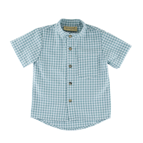 Boys Short Sleeve Round Neck Raphael Shirt - Checkered Soft Green - 3months-8years -  Seersucker Polycotton