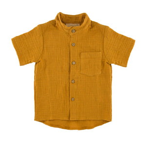 Boys Short Sleeve Round Neck Raphael Shirt - Mustard - 3months-8years -  Muslin Cotton