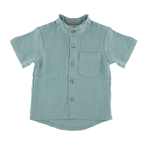 Boys Short Sleeve Round Neck Raphael Shirt - Soft Green - 3months-8years -  Muslin Cotton