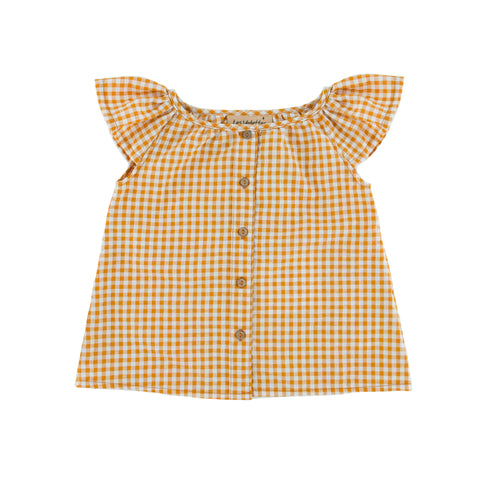 Girls Short Sleeve Lilou top - Checkered Mustard - 6 months-8 years - Seersucker Polycotton