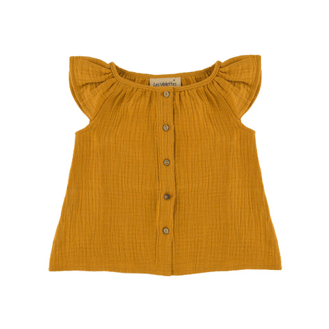 Girls Short Sleeve Lilou Top - Mustard - 6months-8years - Muslin Cotton