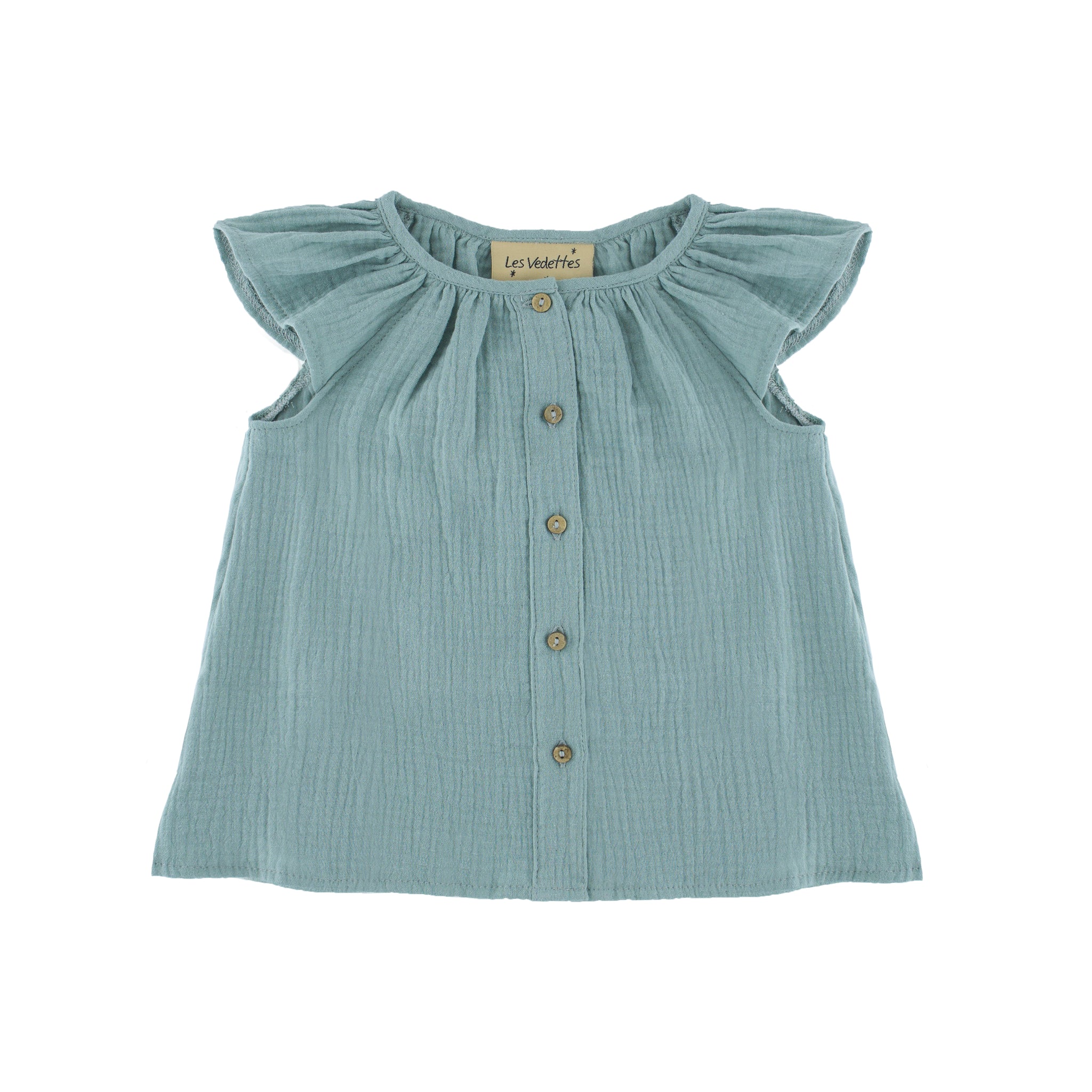 Girls Short Sleeve Lilou Top - Soft Green- 6months-8years - Muslin Cotton