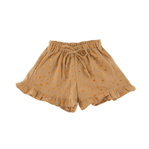 Girls Frilled Charlene Shorts - Flake Drops Beige - 2-10years - Muslin Cotton