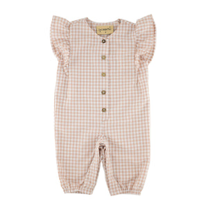 baby girl onesie frilled romper frills overall toddler soft-pink checks checkered seersucker