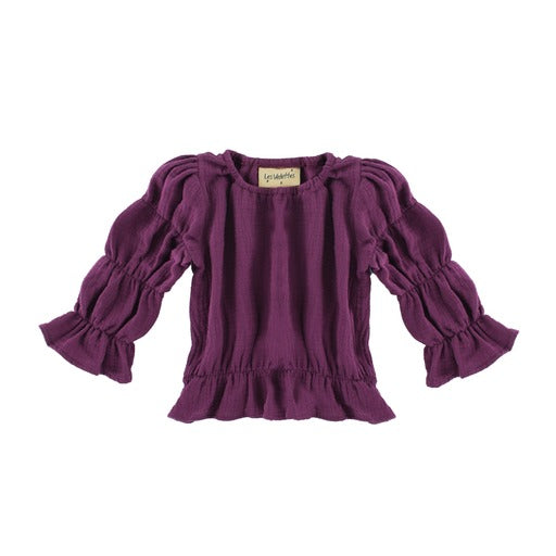 Girl's layered puff long sleeve Jolene blouse - aubergine - 1-8 years - Muslin Cotton