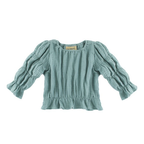 Girl's layered puff long sleeve Jolene blouse - soft green - 1-8 years - Muslin Cotton
