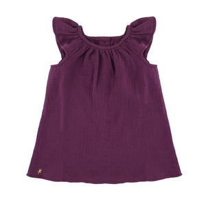 Girl's short sleeve Rosie Dress - Aubergine - 6 months-8 years - Muslin Cotton