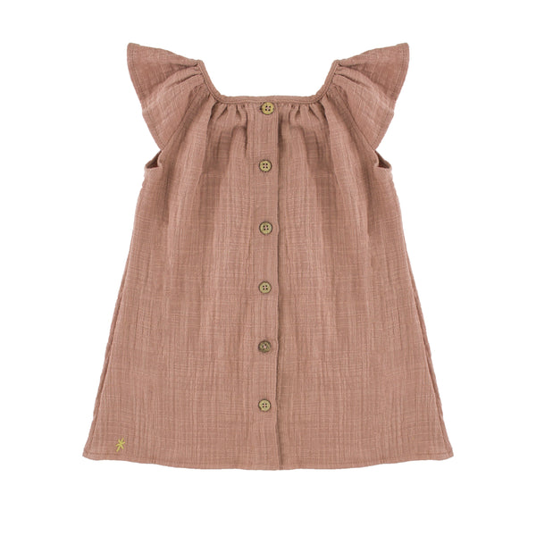 Girl's Short Sleeve Rosie Dress - Caramel - 6 months - 8 years - Linen Baby Cotton