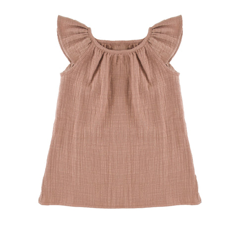 Girl's Short Sleeve Rosie Dress - Caramel - 6 months - 8 years - Linen Baby Cotton