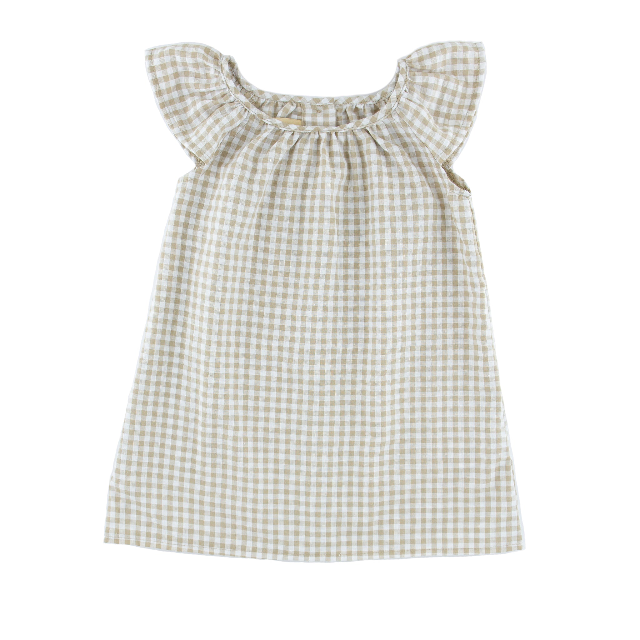 Girl's Short Sleeve Rosie Dress - Checkered Beige- 6 months - 8 years - Seersucker Polycotton
