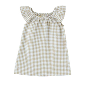 Girl's Short Sleeve Rosie Dress - Checkered Beige- 6 months - 8 years - Seersucker Polycotton