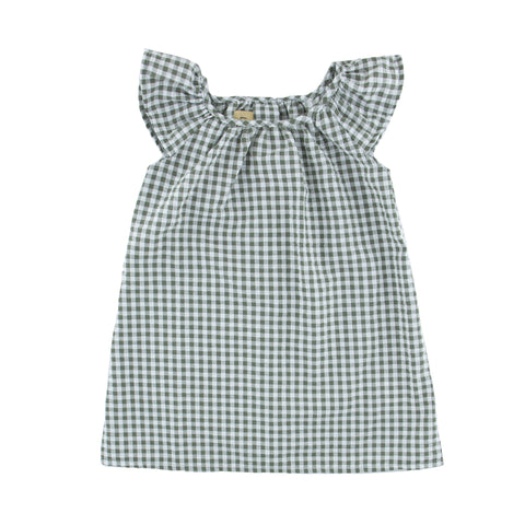 Girl's Short Sleeve Rosie Dress - Checkered Khaki- 6 months - 8 years - Seersucker Polycotton