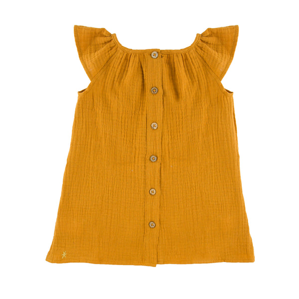 Girl's Short Sleeve Rosie Dress - Mustard - 6 months - 8 years - Muslin Cotton