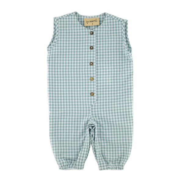 baby onesie sleeveless boy girl checks soft green seersucker