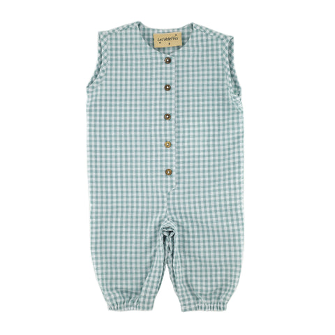 baby onesie sleeveless boy girl checks soft green seersucker