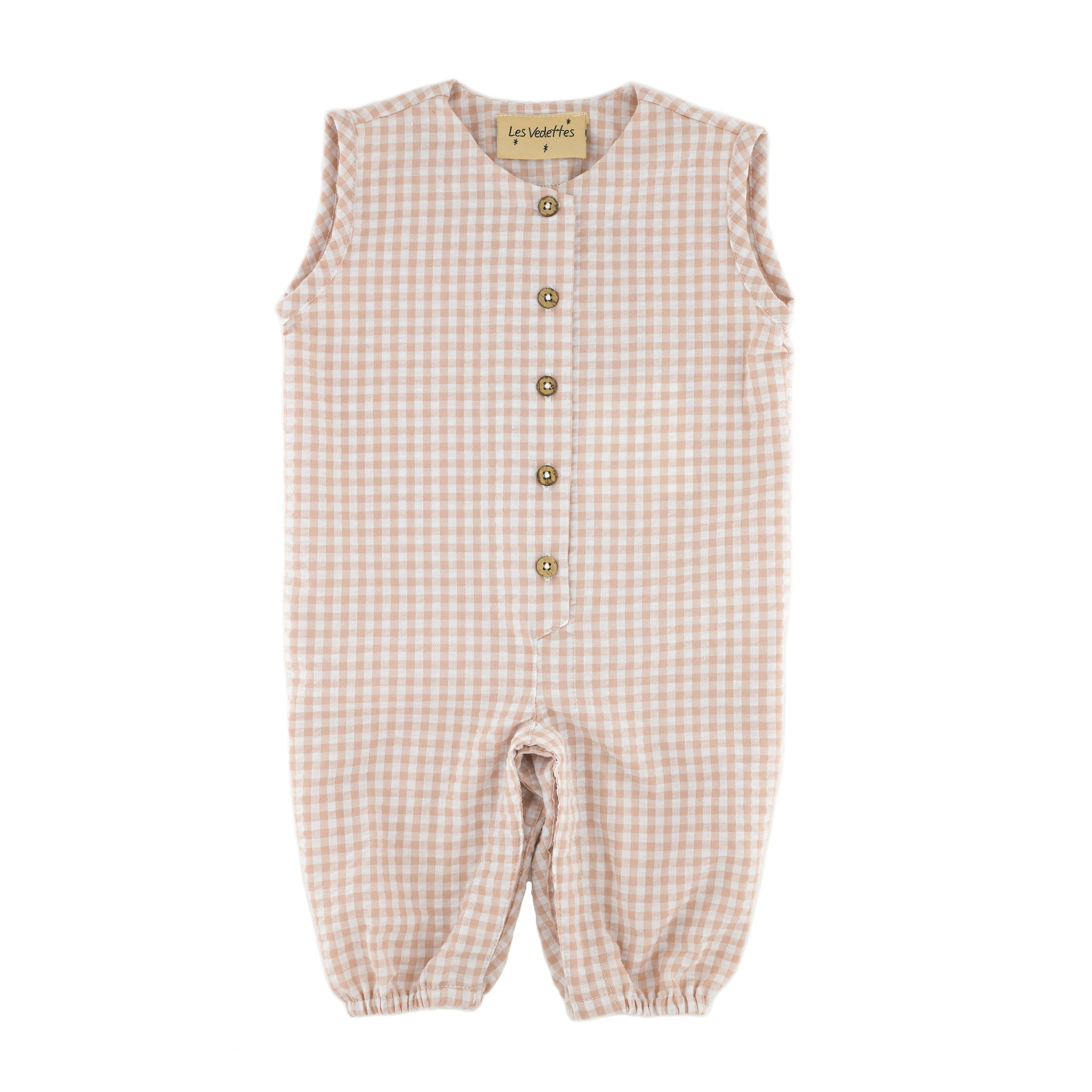 baby girl sleeveless onesie checks soft pink checkered seersucker