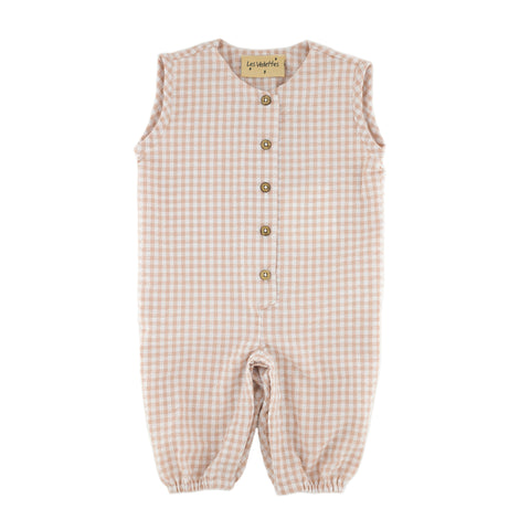baby girl sleeveless onesie checks soft pink checkered seersucker