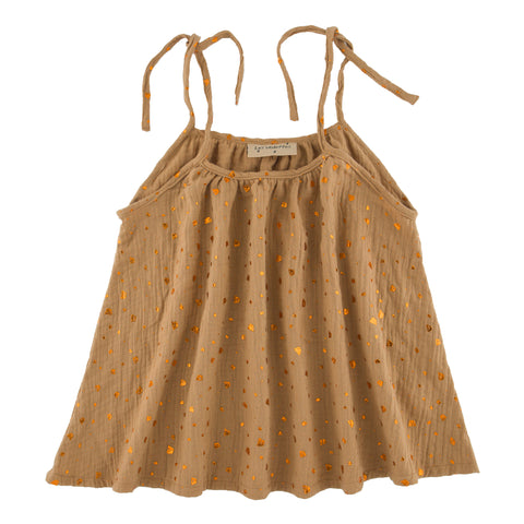 Girls Spaghetti Straps Romy Dress - Flake Drops Beige - 6 months-8 years - Muslin Cotton
