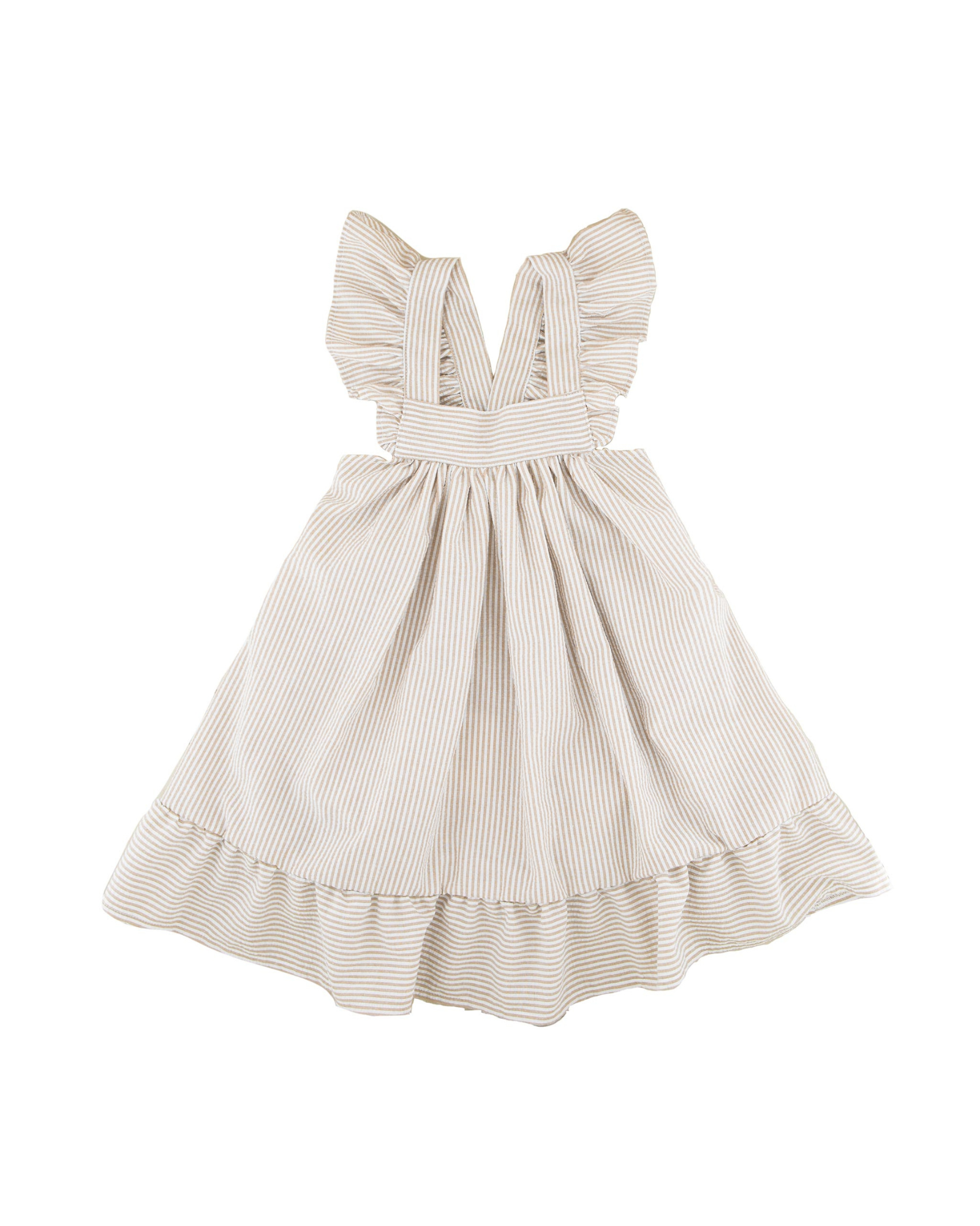 Girls Dress River by Les Vedettes in high quality Seersucker. The dress is shown in Stripes Beige-White. 