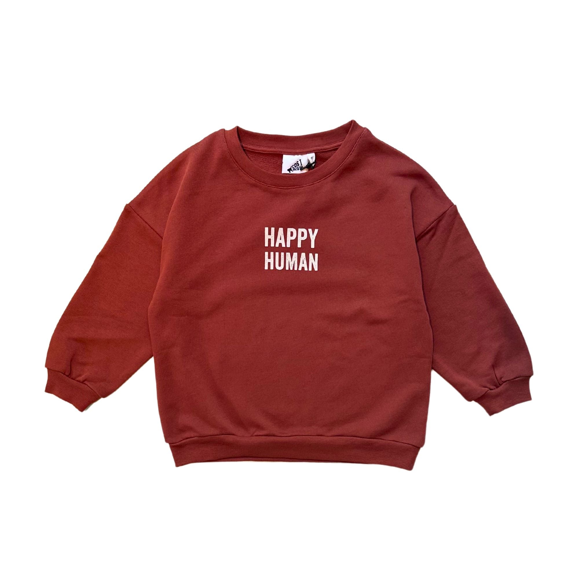 baby kid sweater long sleeve happy human mahogany reddish-brown rust organic cotton