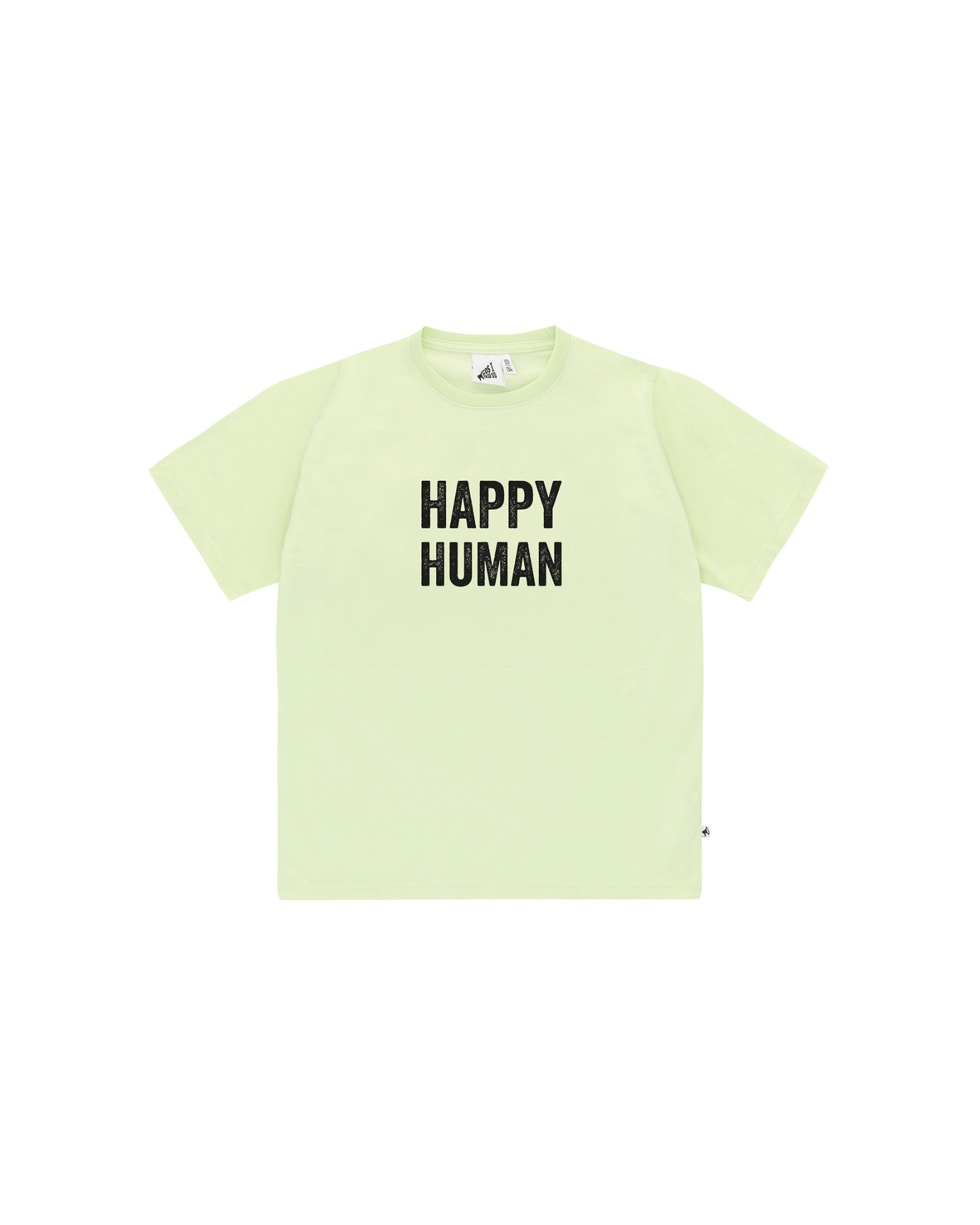 Unisex Happy Human T-Shirt by Cos-I-Said-So in high quality Organic Cotton. T-Shirt shown in the color Lime Cream.