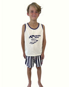 boy model showing the swim shorts holiday often combined with the holiday often tanktop by Cos I Said So