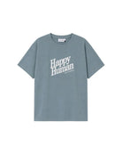 Happy Human t-shirt in organic cotton for toddlers, kids and teenagers in silver blue, by Cos I Said So, front view
