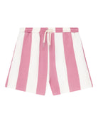 girls track shorts in organic cotton piqué in bold polignac pink and white stripes  by cos I said so