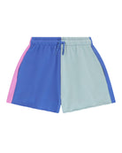 girls color block cut off shorts by Cos I Said So in high quality soft organic cotton, blue and sage in front 