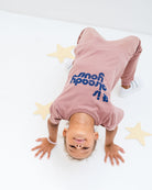 girl model wearing it is already yours t-shirt with matching jog pants in burlwood