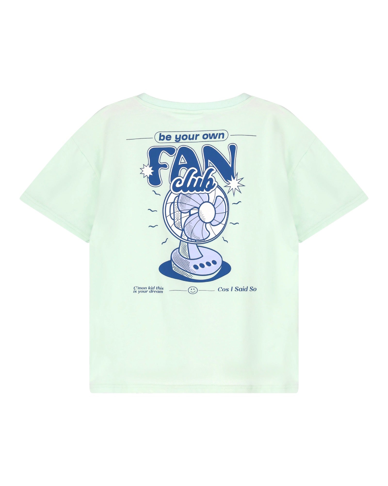 kids unisex club fan club t-shirt in aqua organic cotton by cos I said so  - back  view