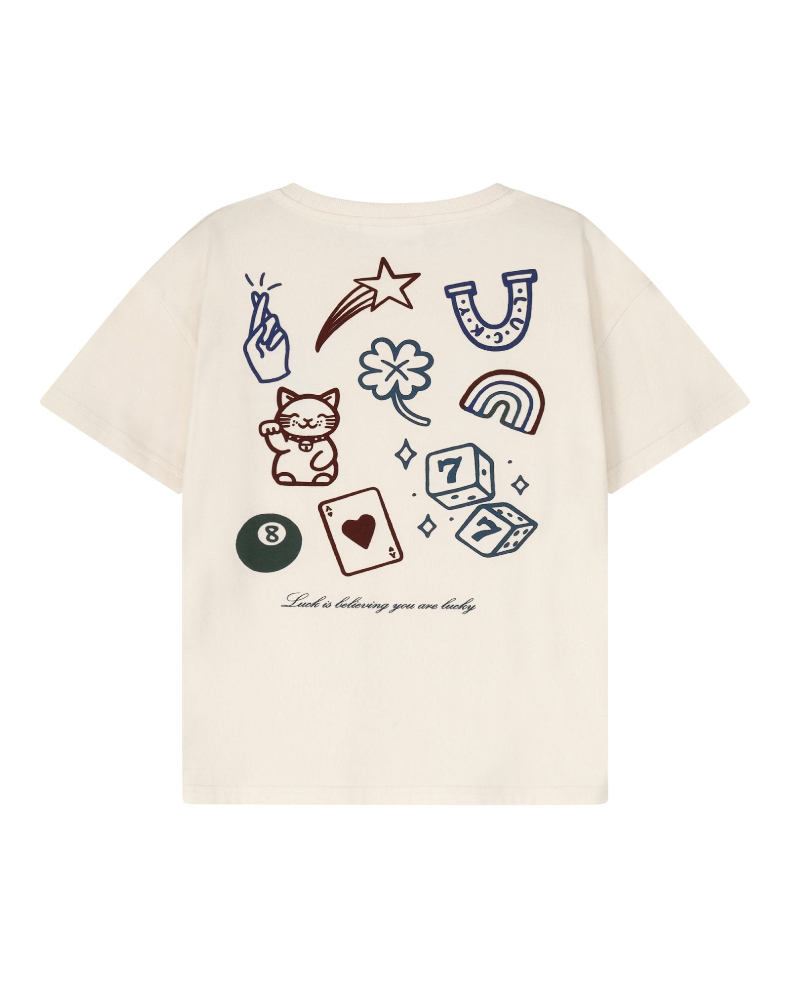 unisex lucky charms t-shirt by Cos I Said So in the color powder in high quality gots certified organic cotton from the rear