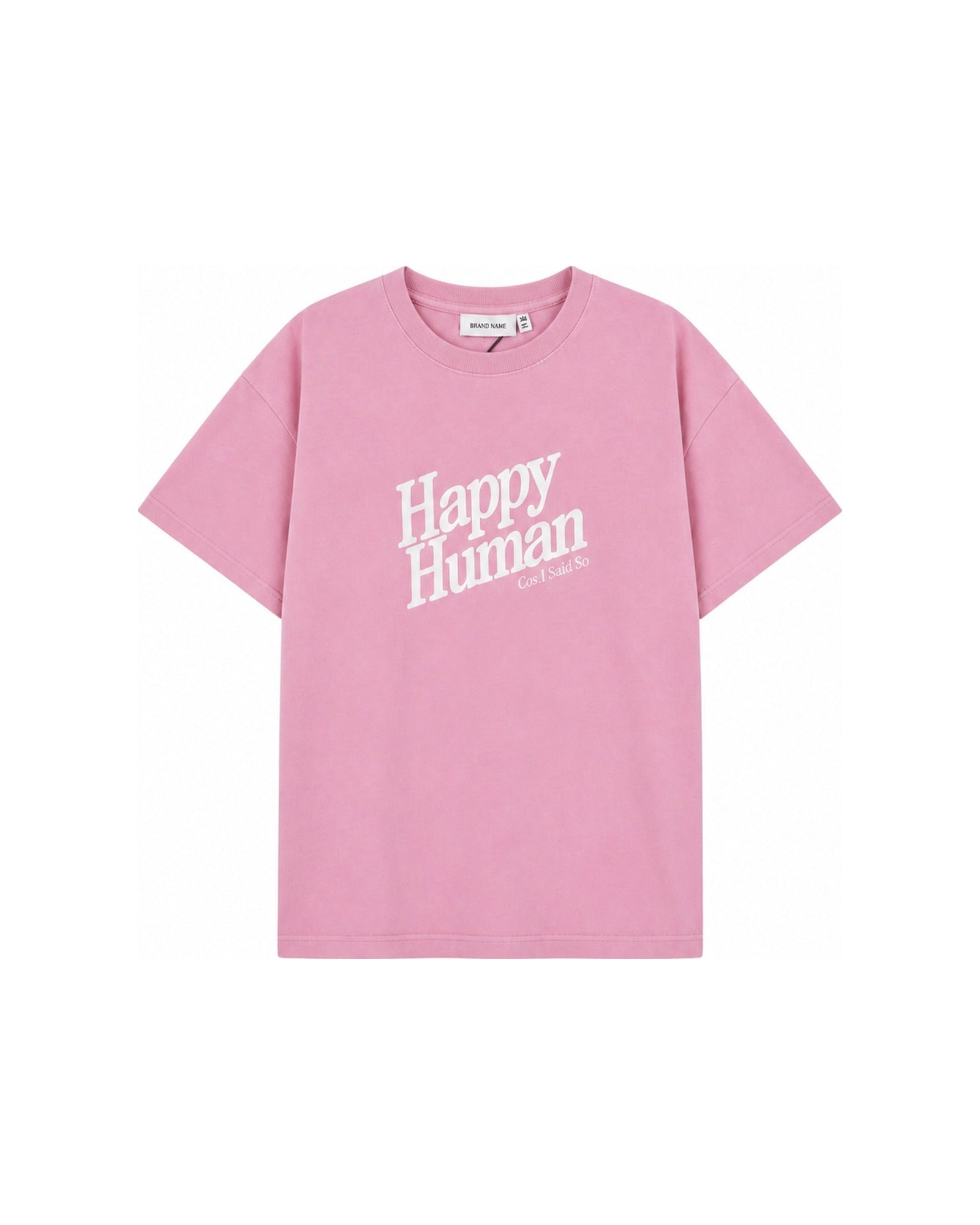 Happy Human t-shirt in organic cotton for toddlers, kids and teenagers in nectar pink, by Cos I Said So, front view