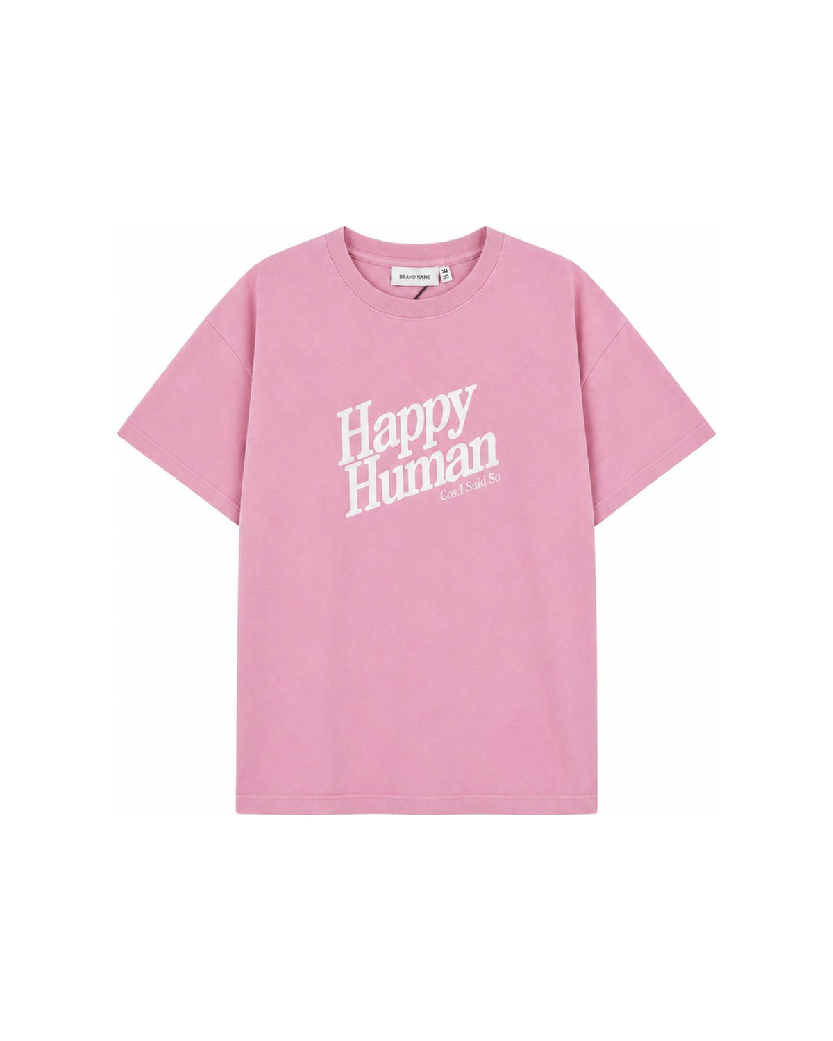 Happy Human t-shirt in organic cotton for toddlers, kids and teenagers in nectar pink, by Cos I Said So, front view
