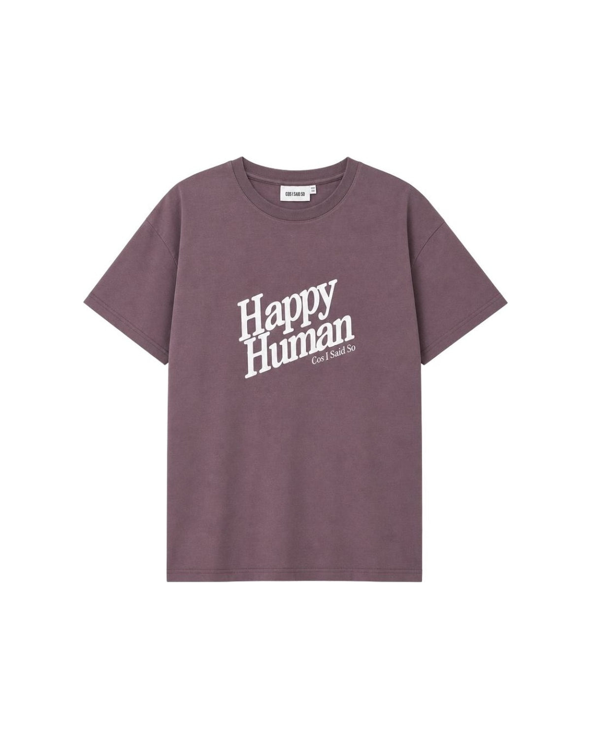 Happy Human t-shirt in organic cotton for toddlers, kids and teenagers in peppercorn plum, by Cos I Said So, front view