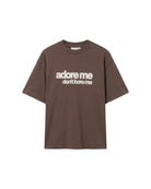 Unisex kids organic cotton Adore Me Don't Bore Me t-shirt by Cos I Said So in peppercorn, front view
