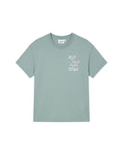 Unisex kids organic cotton Put Your Phone Down t-shirt by Cos I Said So in silver blue, front view