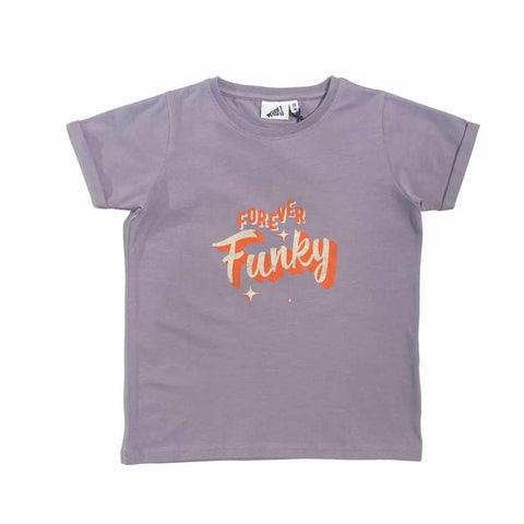baby kid t-shirt short-sleeve forever funky lavender purple organic cotton