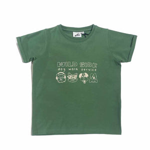 baby kid t-shirt short sleeve graphic wild side dog walk service myrtle green organic cotton