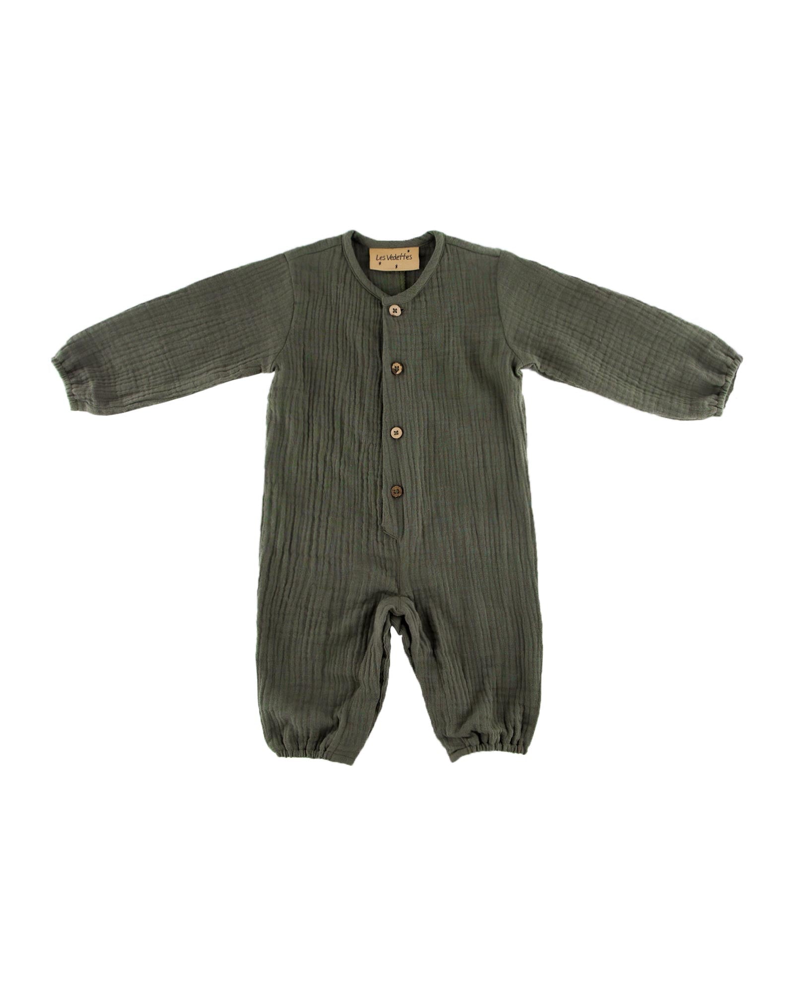 baby boy or unisex Leo romper with long sleeves in khaki by Les Vedettes