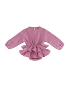 helena onesie with long sleeves and 2 layers of frills around the waist for baby girls by Les Vedettes