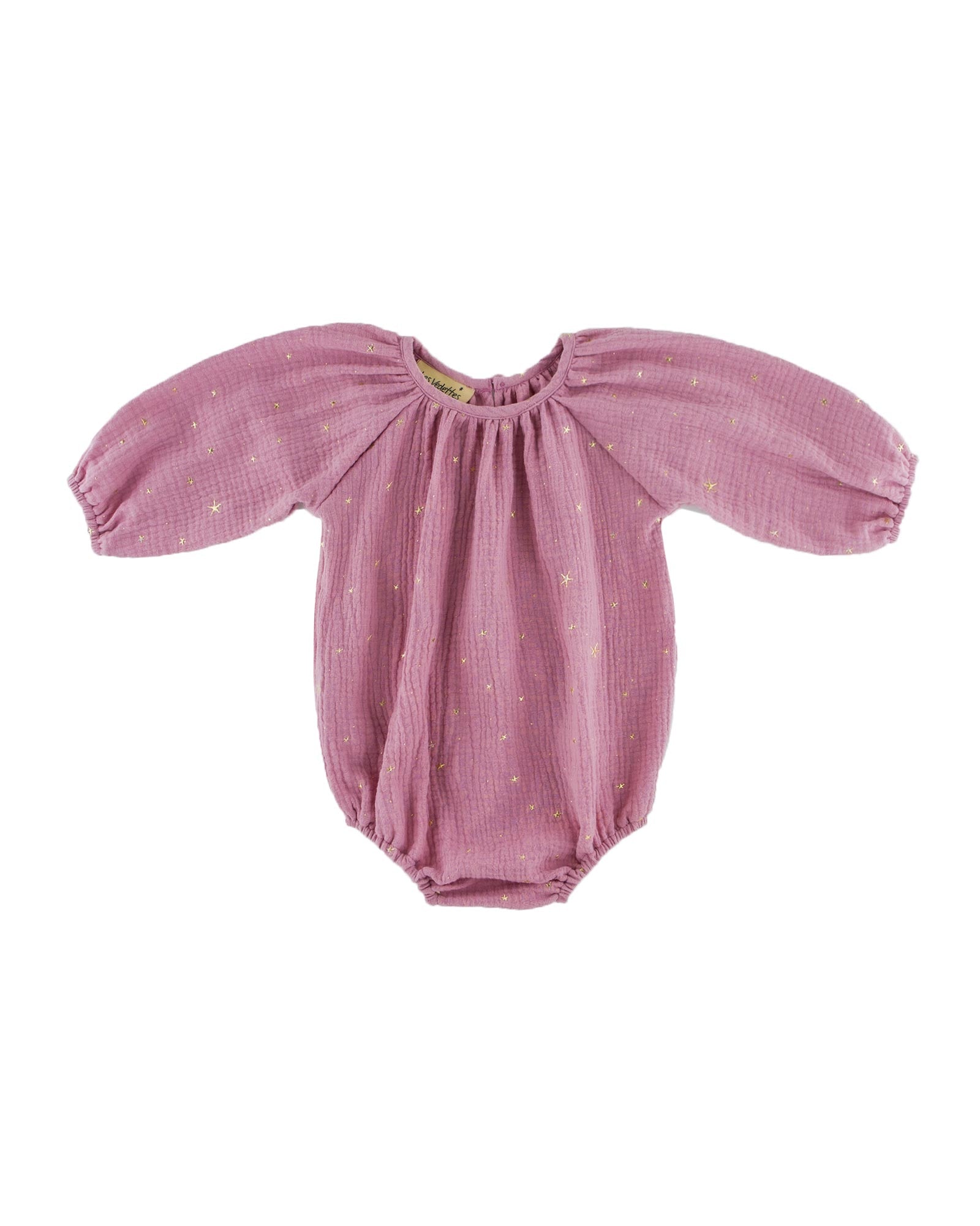 Romane onesie by Les Vedettes for baby girls with long sleeves comes in rose pink with golden stars