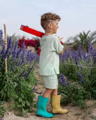 boys set mint in high quality muslin cotton with the top in oversized fit and the matching shorts in mint green
