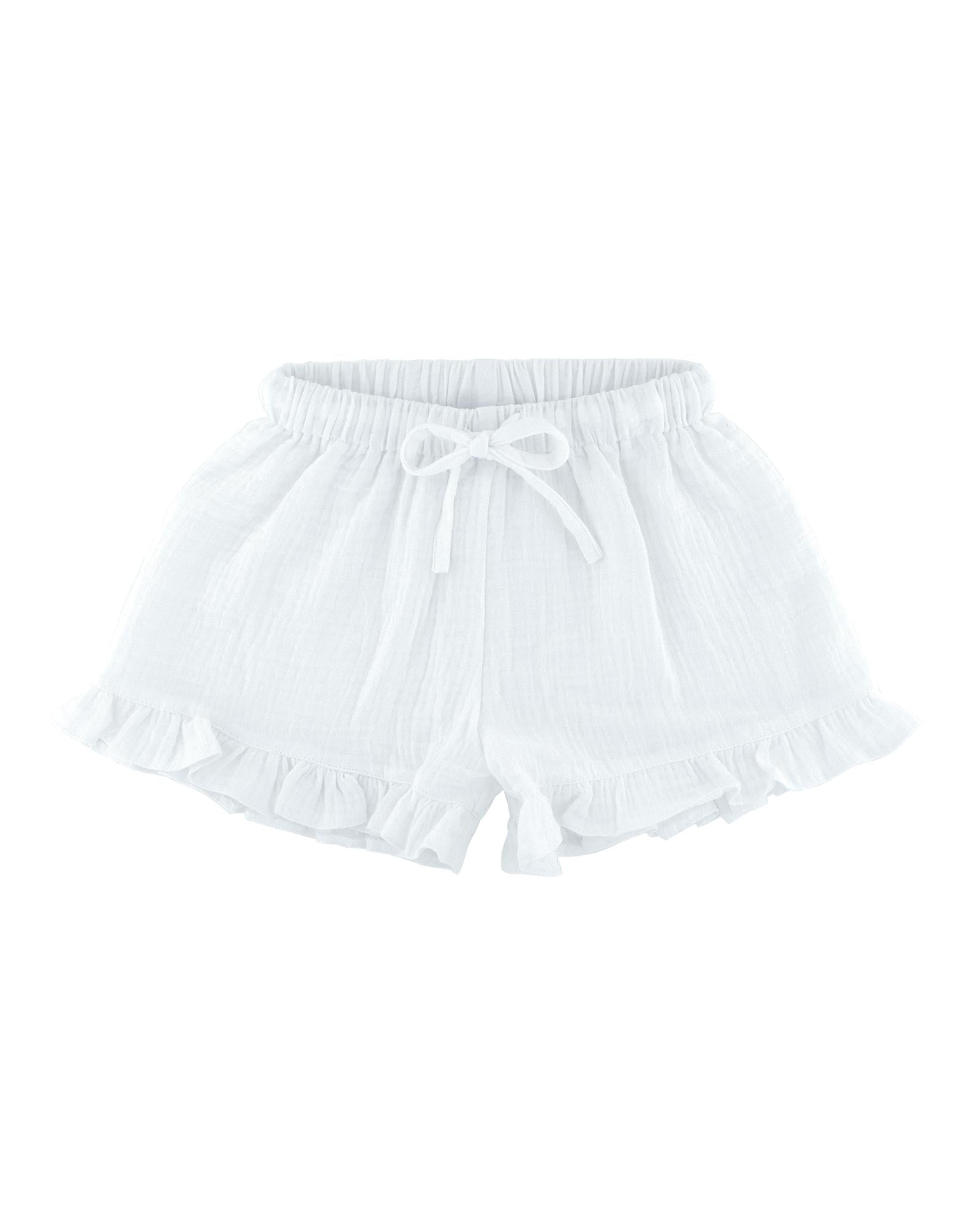 Girls frilled Charlene shorts by Les Vedettes in white muslin cotton