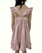 stunning sleeveless River dress with frills on the back in high quality soft pink muslin cotton by Les Vedettes