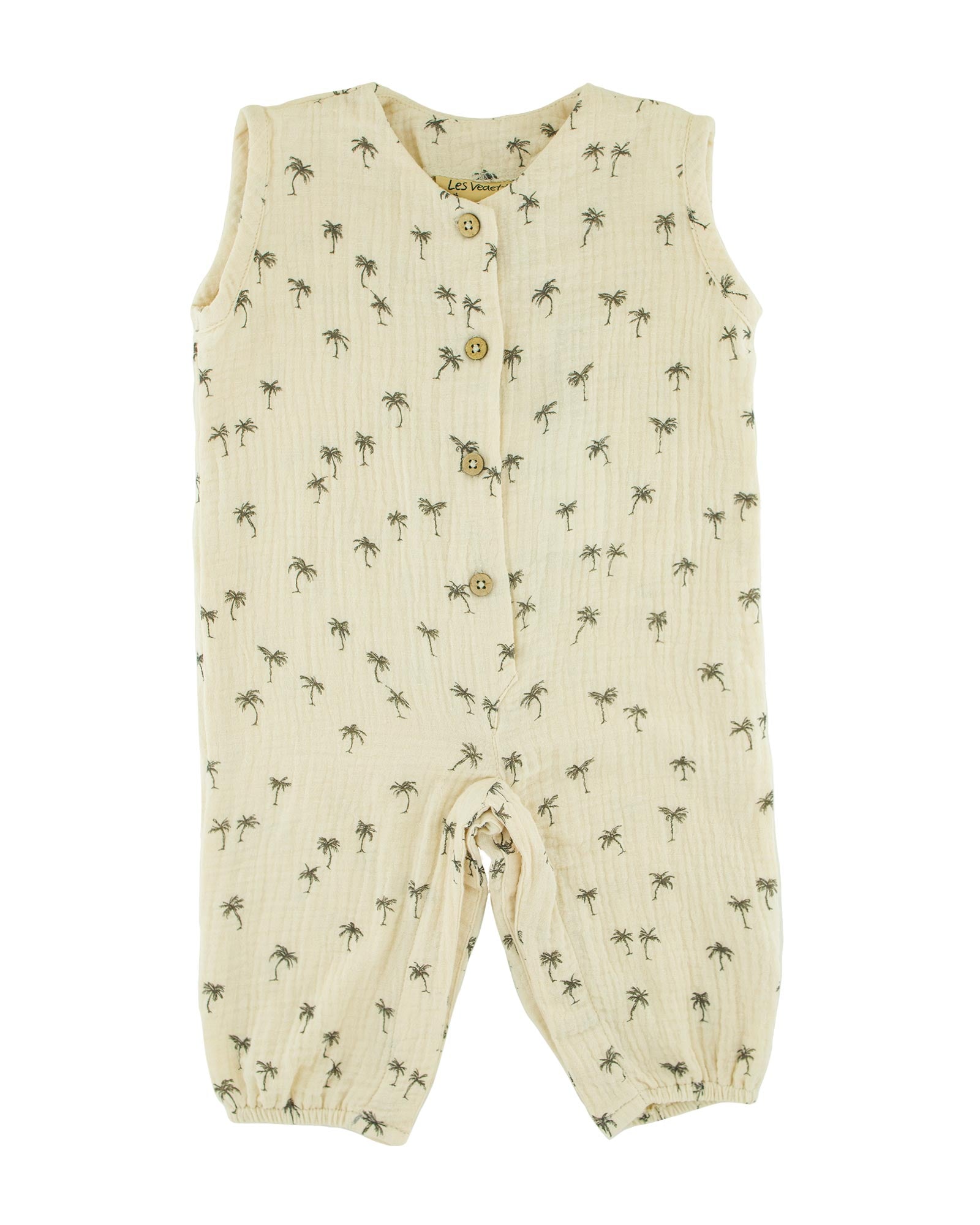 unisex baby onesie Lois in palms by Les Vedettes comes in high quality muslin cotton