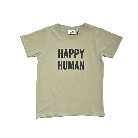 baby kid t-shirt short sleeve happy human laurel green organic cotton