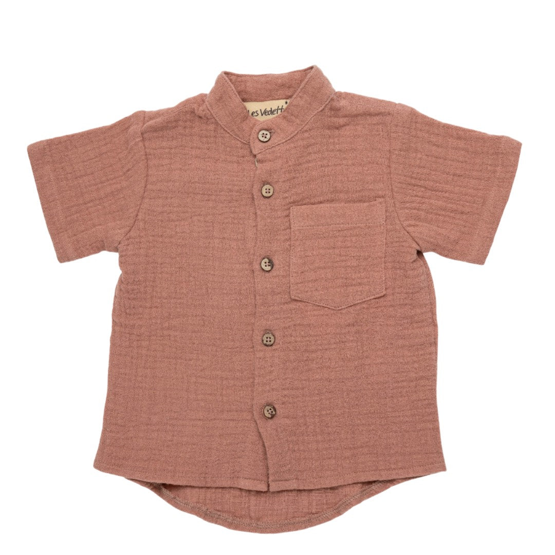 Boys Short Sleeve Round Neck Raphael Shirt - Caramel - 3months-8years -  Linen Baby Cotton